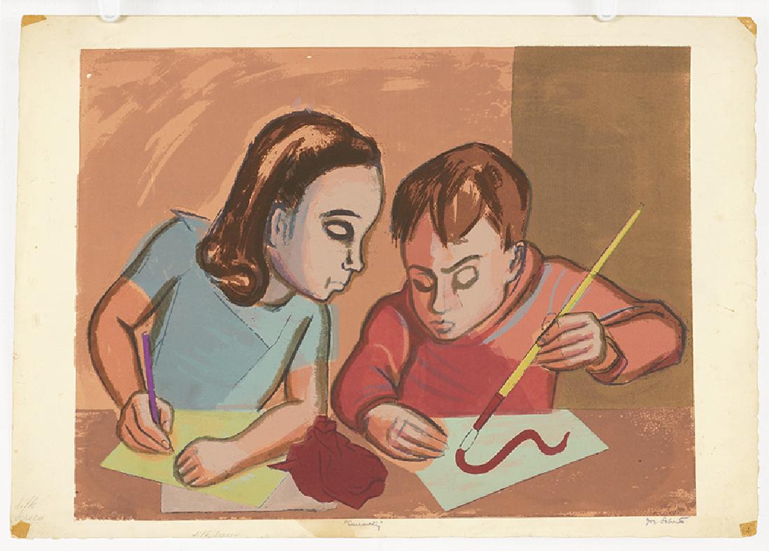 Joseph Leboit (American, 1907-2002) Curiosity.: Joseph Leboit (American, 1907-2002) Curiosity. Color serigraph, pencil signed lower right, titled, unframed 14.5" x 19.25"
