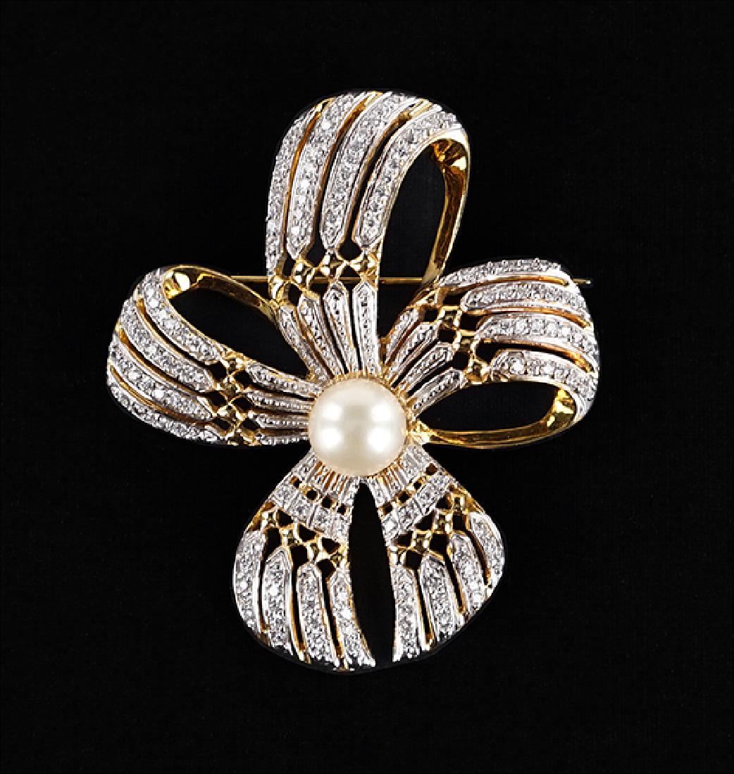 A Pearl and Diamond Brooch. (1 of 1)