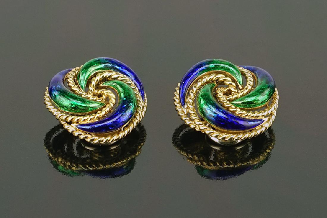 A Pair of Italian Enamel Earclips. (1 of 1)
