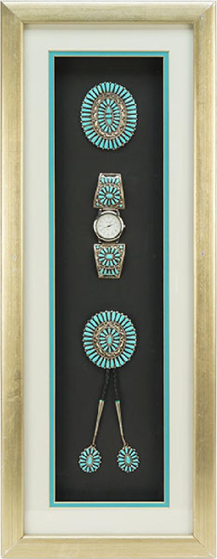 A Framed Suite of Native American Turquoise Jewelry. (1 of 4)