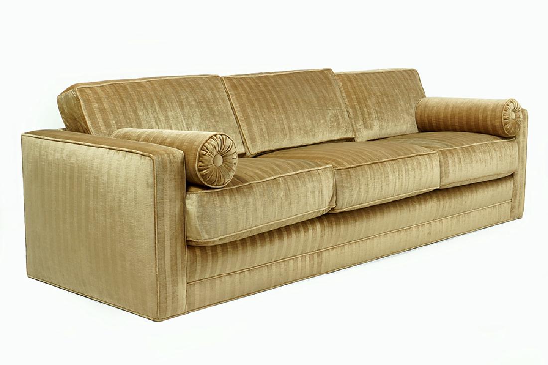 A Pair of Silk Velvet Upholstered Three-Cushion Sofas. (1 of 1)