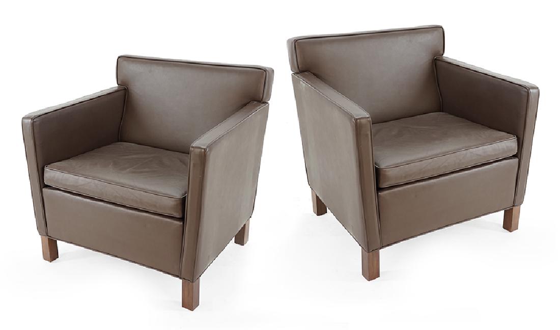 A Pair of Knoll Krefeld Chairs.: A Pair of Knoll Krefeld Chairs. Brown leather Krefeld chairs. Mies van der Rohe for Knoll Back height: 31"