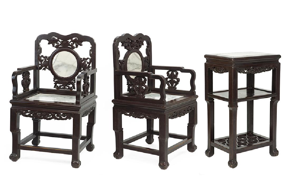 A Chinese Carved Hardwood and Marble Parlor Suite. (1 of 1)