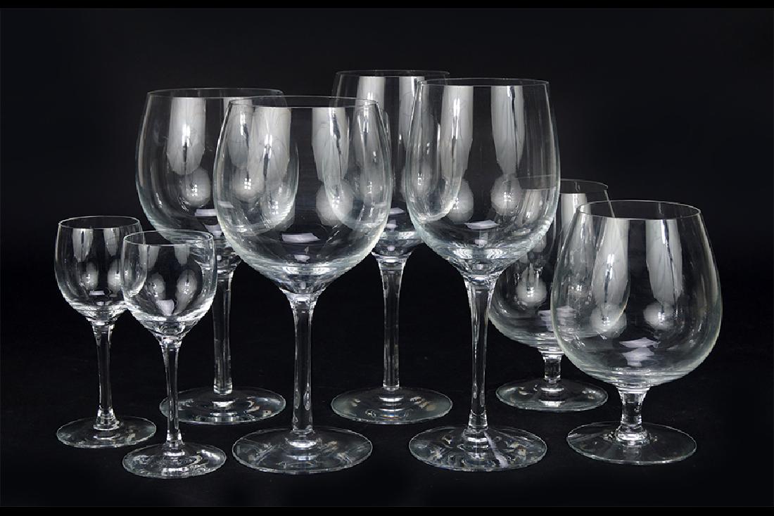 A Set of Tiffany & Co. Crystal Stemware.: A Set of Tiffany & Co. Crystal Stemware. Comprising nineteen sherry glasses, ten brandy snifters, eight red wine goblets, and eight white wine glasses. All bearing the maker's mark Tallest: 8.25"