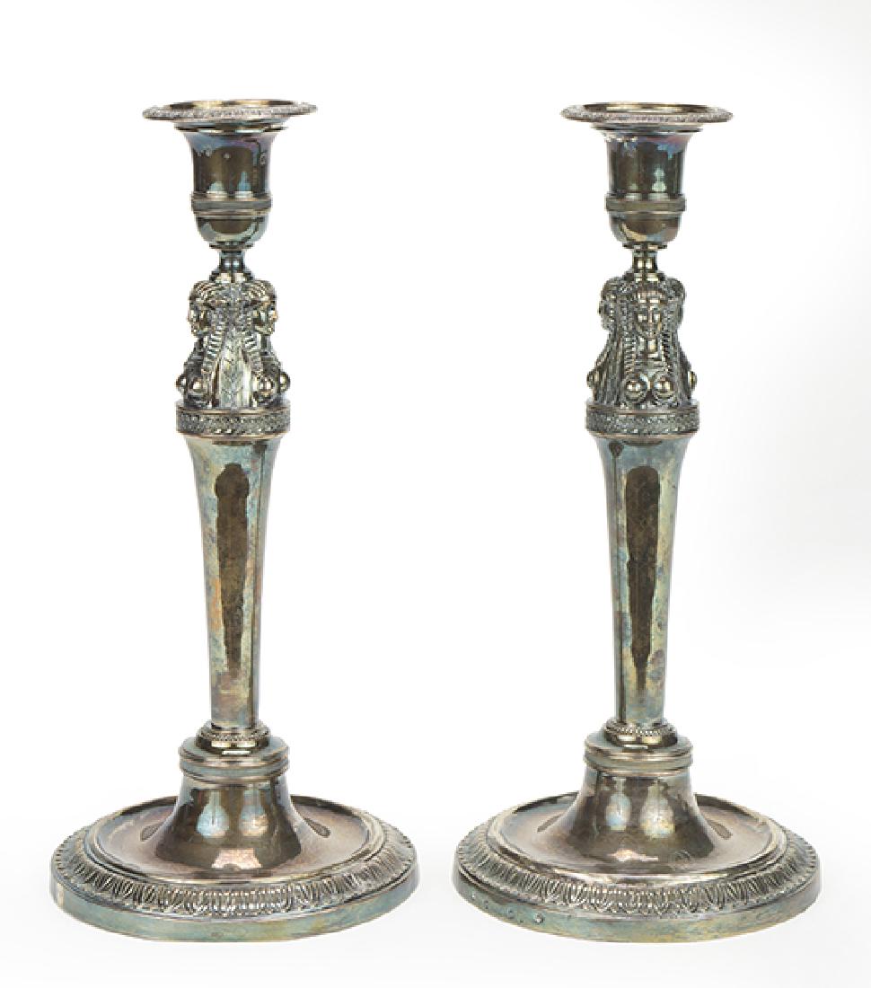 A Pair of French Empire Silver Candlesticks. (1 of 9)