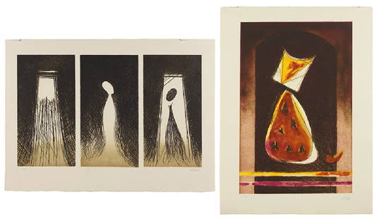 Ronaldo de Juan (Argentinian-American, 1931-1989): Ronaldo de Juan (Argentinian-American, 1931-1989) Untitled. Color etching and aquatint. Together with an etching triptych on one sheet, both dated to 1983, each pencil signed lower right and numbered