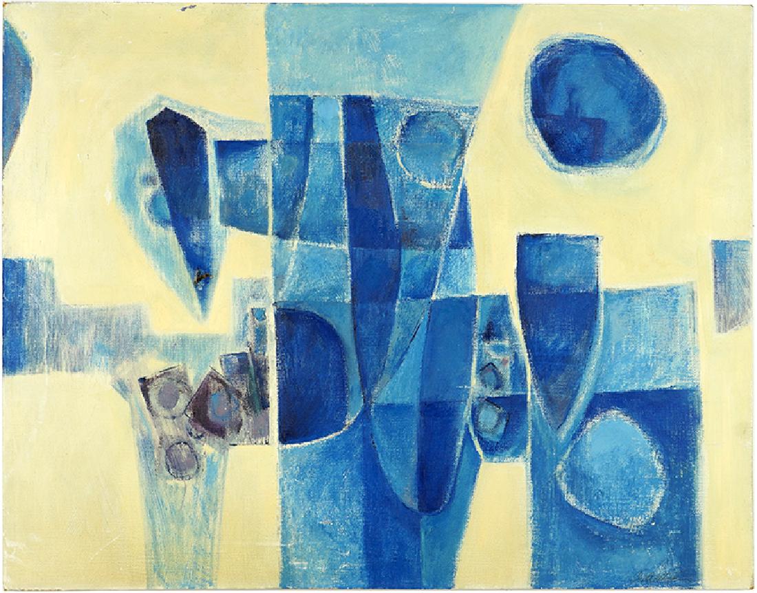 Bob Watson (American, 20th Century) Blue Rondo.: Bob Watson (American, 20th Century) Blue Rondo. Oil on canvas, signed lower right; signed and titled en verso, unframed 35.75" x 45.75"