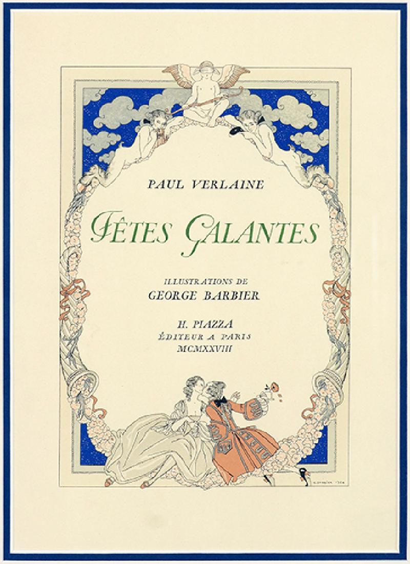 After George Barbier (French, 1882-1932) Title Page of: After George Barbier (French, 1882-1932) Title Page of 'Fetes Galantes'. Lithograph with pochoir coloring, dated to 1920, from the edition of 800. Provenance: Merrill Chase Galleries, Chicago 8.75" x