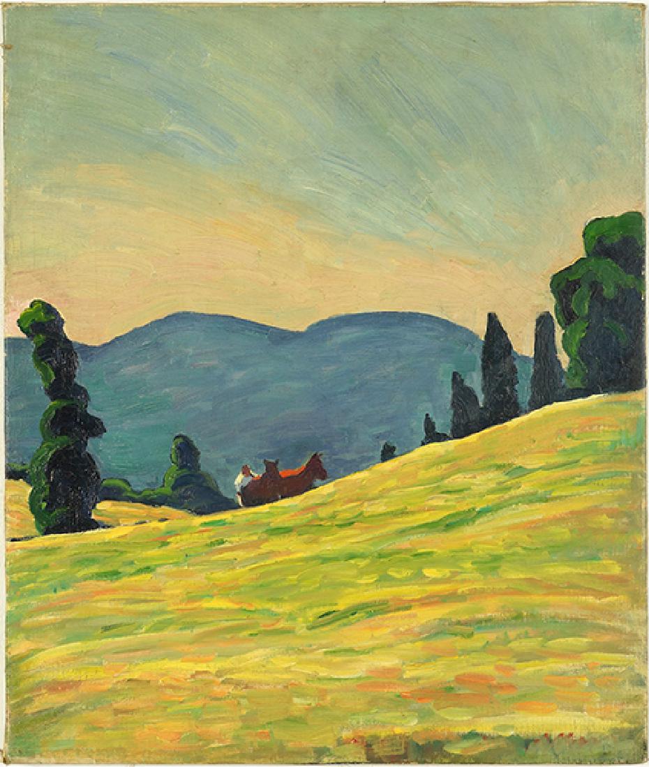 Kenneth Frazier (American, 1876-19490 Up From the: Kenneth Frazier (American, 1876-19490 Up From the Valley. Oil on canvas, unsigned, unframed 22" x 18.5"
