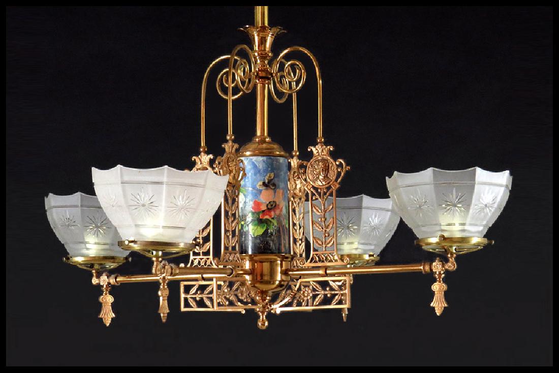 A Victorian Brass Four-Light Converted Gas Lamp (1 of 1)