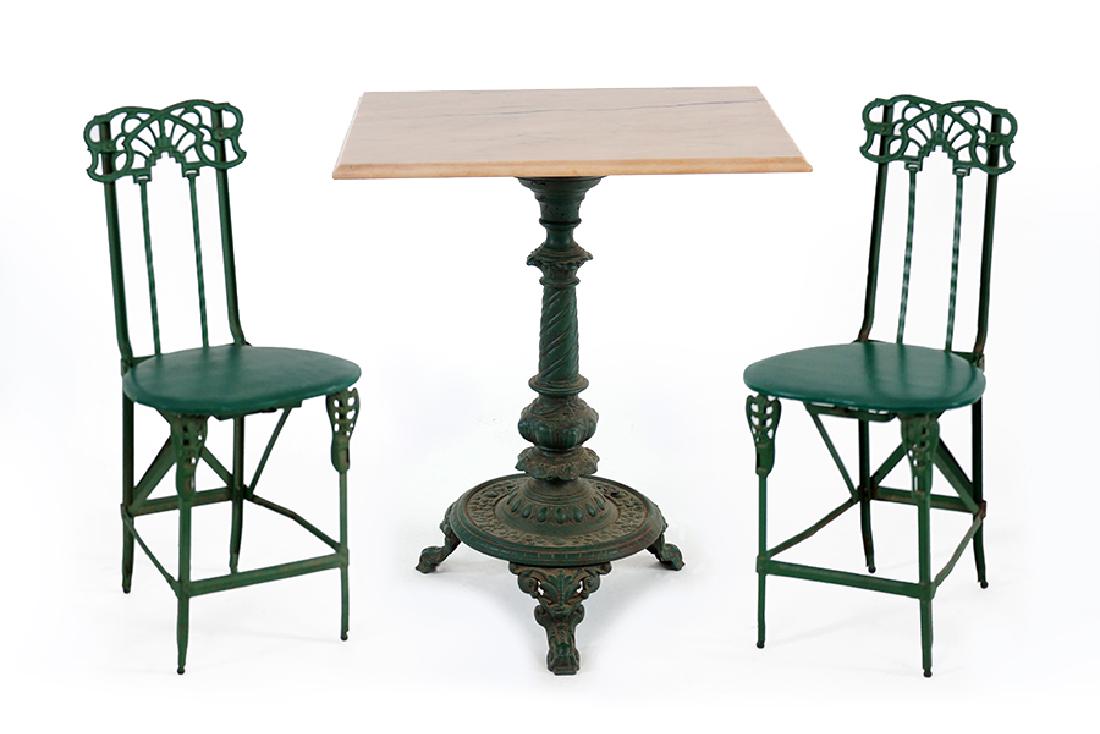 A Set of Four Green Metal Folding Chairs. (1 of 2)