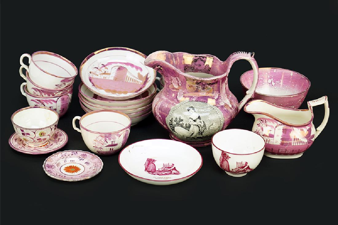 A Set of Six Lusterware Porcelain Teacups and Saucers. (1 of 1)