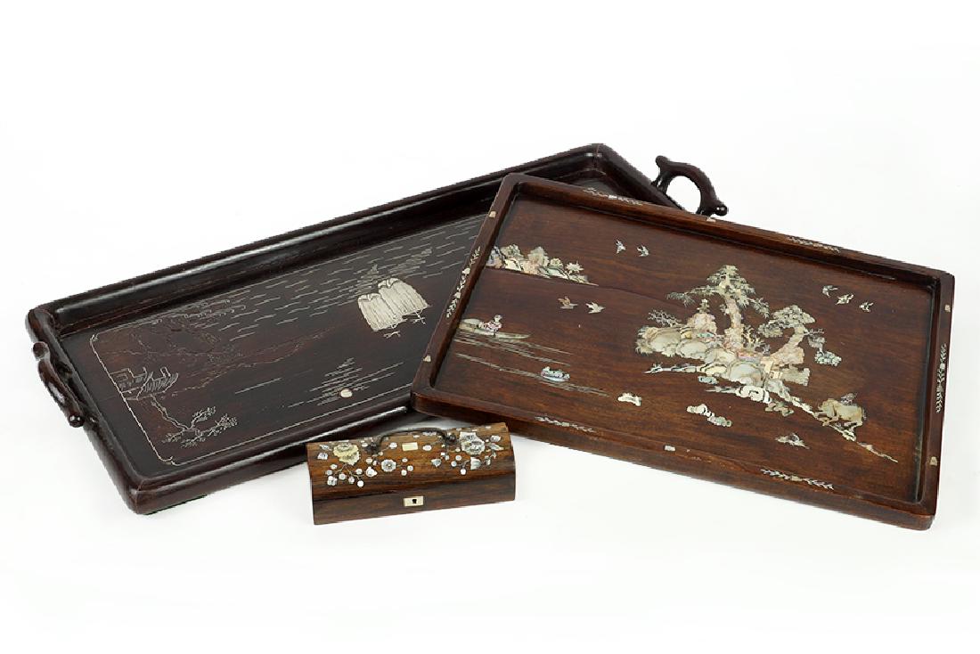 Two Chinese Inlaid Wood Trays. (1 of 18)