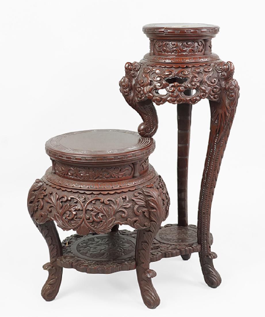 A Chinese Carved Wood Two-Tier Stand. (1 of 10)