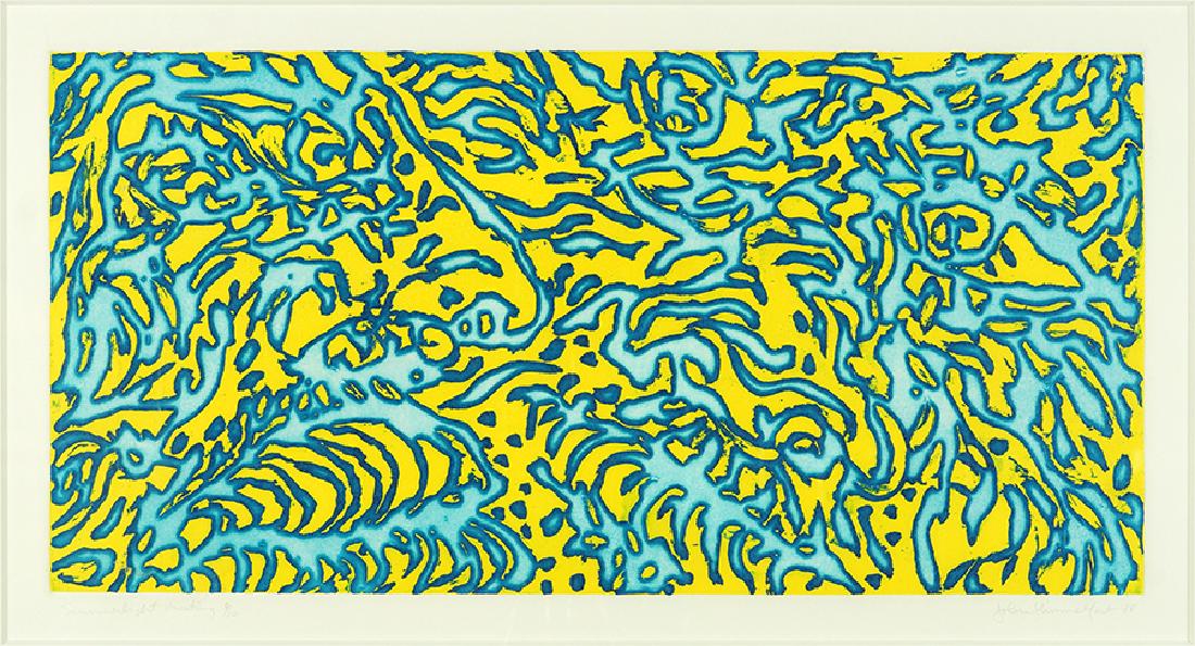 John Himmelfarb (American, B. 1946) Summerlight: John Himmelfarb (American, B. 1946) Summerlight Meeting. Color aquatint, pencil signed lower right, dated '88, titled, and numbered 6/10. Ref: Bonesteel/Kramer 69 11.75" x 23.75" Frame: 25.25" x 34.5"