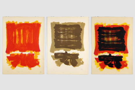 Ronaldo de Juan (Argentinian- American, 1931-1989): Ronaldo de Juan (Argentinian- American, 1931-1989) Untitled. Color lithograph: three states and color variants of the same print, two pencil signed lower right, dated 'N. York 1975' and numbered 10/20