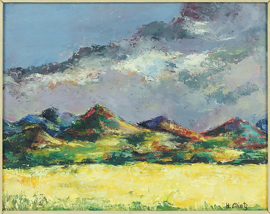 Harry Mintz (American, 1907-2002) Mountainous: Harry Mintz (American, 1907-2002) Mountainous Landscape. Oil on board. Signed "H. Mintz" lower right Board: 12" x 15" Frame: 21" x 24"