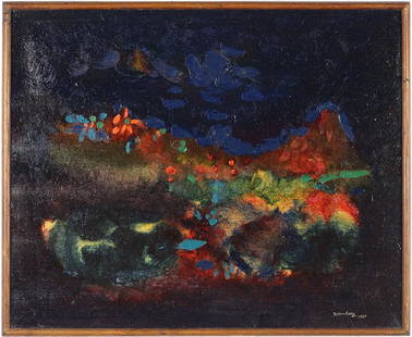Ralph M. Rosenborg (American, 1913-1992) Fanciful: Ralph M. Rosenborg (American, 1913-1992) Fanciful Landscape. Oil on canvas, signed lower right and dated 1960 23" x 28.25" Frame: 24.5" x 29.5"