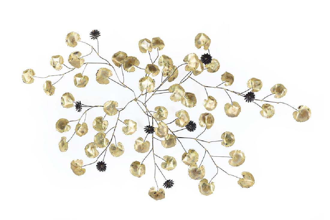 Curtis Jere (American, 1910-2008) Mixed Metal Wall: Curtis Jere (American, 1910-2008) Mixed Metal Wall Sculpture. Depicting leaves and flowers, signed and dated '69 21" x 36" x 5"