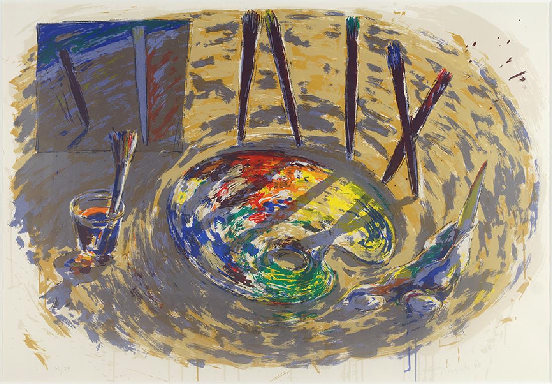 Alfonso Albacete (Spanish, B. 1950) Paleta de Pintor.: Alfonso Albacete (Spanish, B. 1950) Paleta de Pintor. Color serigraph, pencil signed lower right, dated '84, and numbered 32/39 30" x 43.5" Frame: 39.5" x 53"