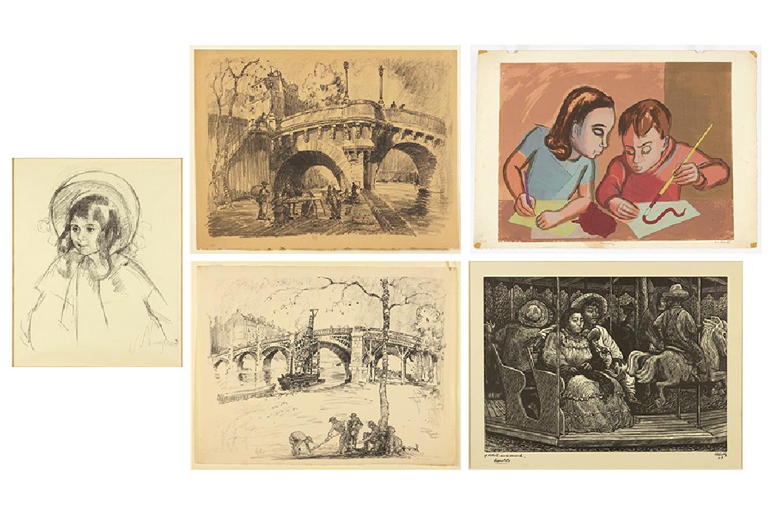 A Collection of Prints.: A Collection of Prints. Comprising a lithograph after Mary Cassat 'Sara Wearing Her Bonnet and Coat', a Joseph Leboit serigraph 'Curiosity', a Leopold Mendez facsimile 'El Carrusel', and two Howard Le