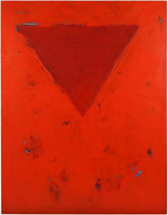 Ronaldo de Juan (Argentinian-American, 1931-1989) Red: Ronaldo de Juan (Argentinian-American, 1931-1989) Red Triangle. Acrylic on canvas, signed en verso and dated '1972 New York', unframed 77.5" x 60"