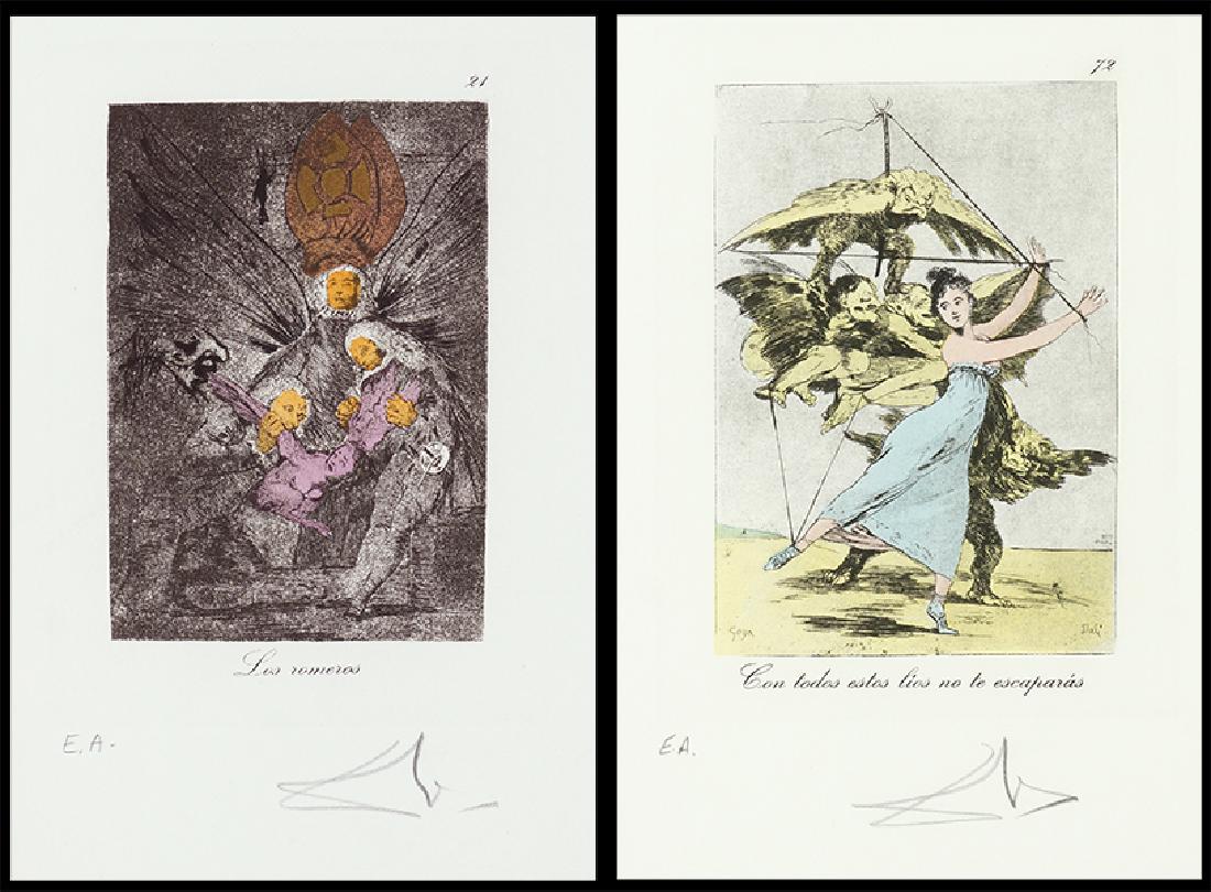 Salvador Dali (Spanish, 1904-1989) Two Works.: Salvador Dali (Spanish, 1904-1989) Two Works. Includes "Los Romeros" and "Con todos estos", color etchings, both from the "Caprichos de Goya", pencil signed lower right and inscribed E.A., aside from 