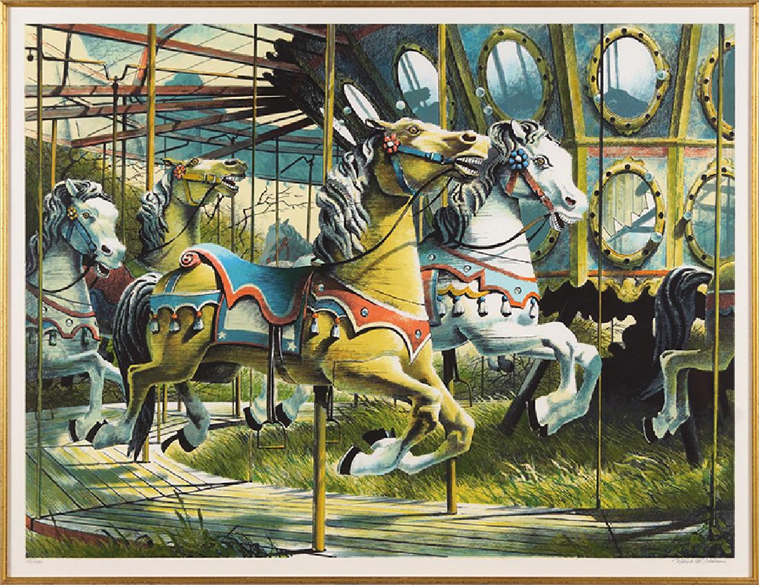 Robert Addison (American, 1924-1988) Carousel.: Robert Addison (American, 1924-1988) Carousel. Color serigraph, pencil signed lower right and numbered 153/160. Provenance: Merrill Chase Galleries, Chicago 18.5" x 24.25" Frame: 28.75" x 34.25"