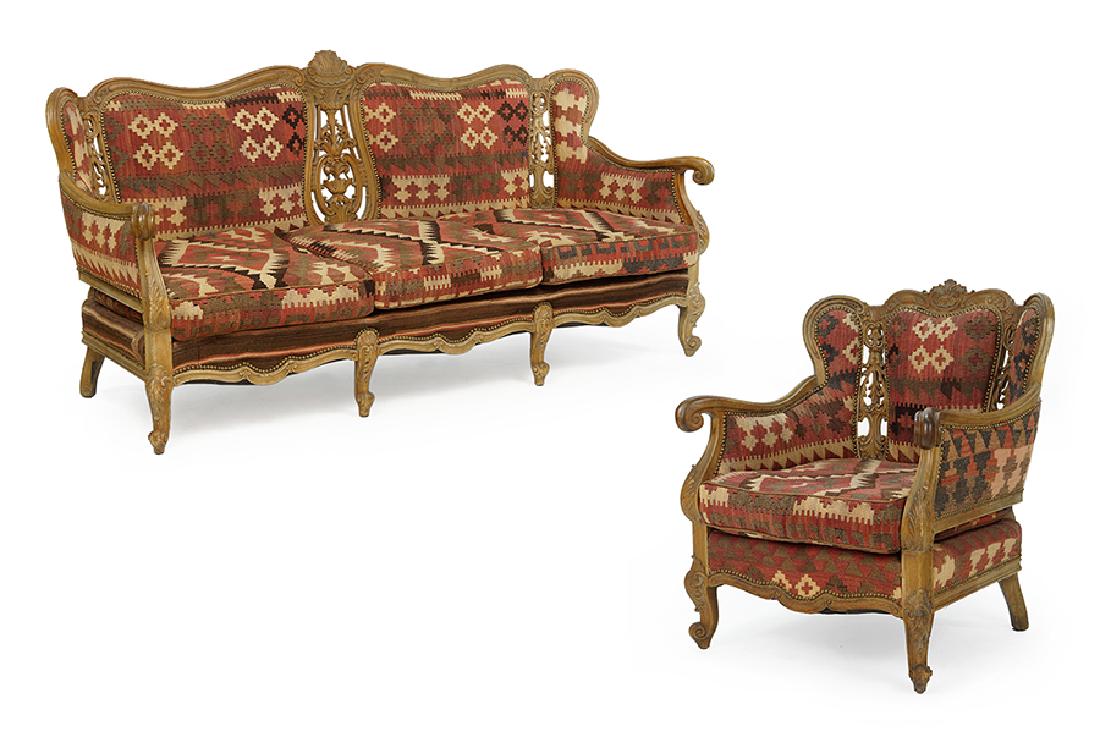 A French Provincial Style Carved Walnut Sofa. (1 of 3)