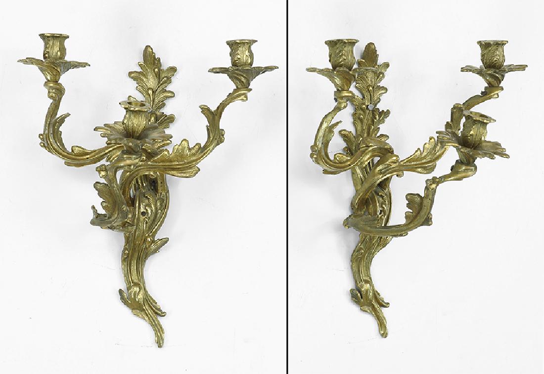 A Pair of Rococo Style Three-Light Brass Wall Sconces. (1 of 1)