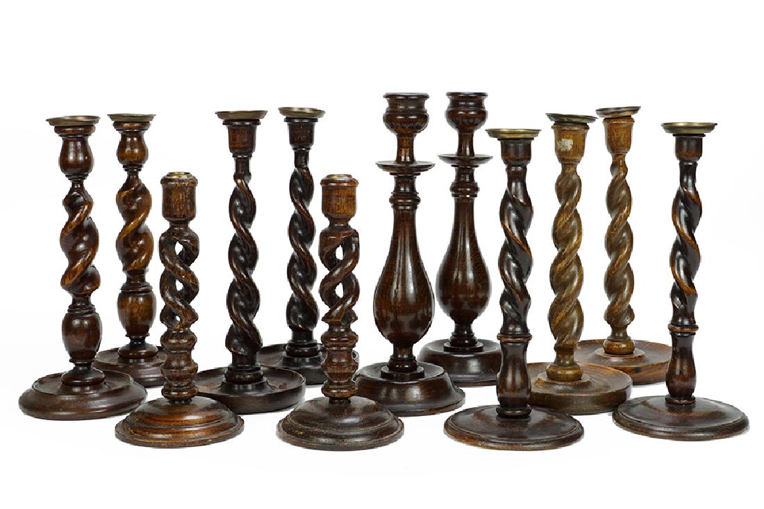 Five Pairs of English Oak Barley Twist Candlesticks. (1 of 1)