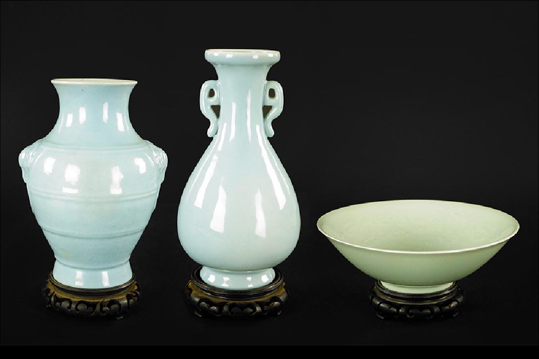 Two Chinese Claire-de-Lune Glazed Vases. (1 of 13)