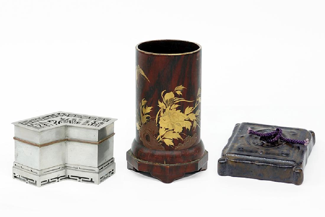 A Gilt and Lacquered Wood Brush Pot. (1 of 12)