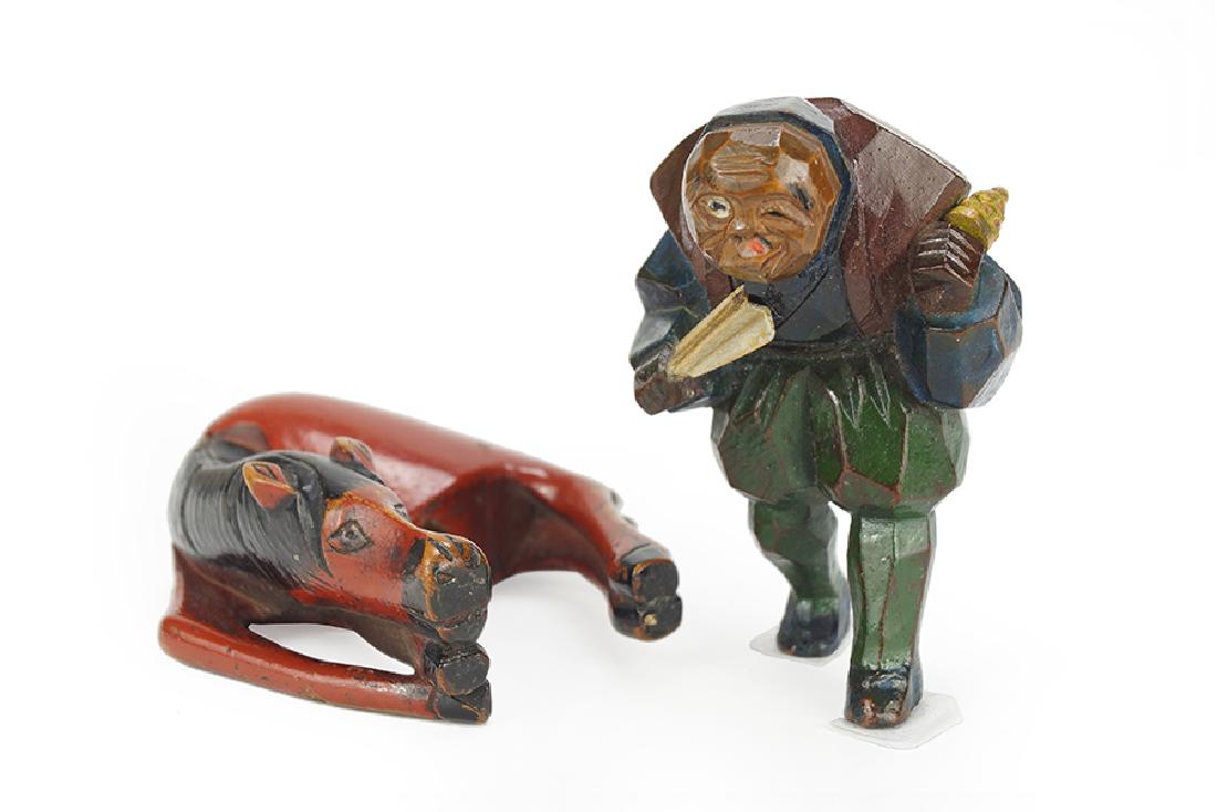 Two Polychrome Painted Carved Wood Netsukes. (1 of 1)