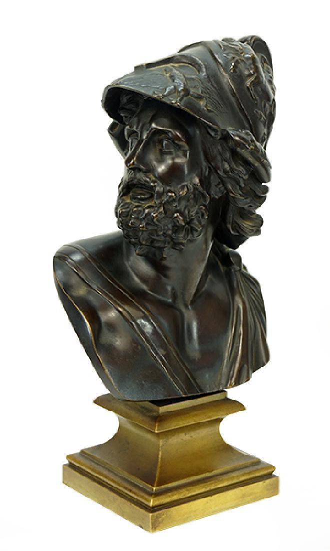 After Stefano Ricci (Italian, 1765-1837) Menelaus.: After Stefano Ricci (Italian, 1765-1837) Menelaus. Patinated bronze bust of Menelaus, raised on a square stepped base. Reverse of base and bust are both stamped with foundry mark of "GS" Overall: 11.2