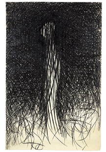 Ronaldo de Juan (Argentinian-American, 1931-1989): Ronaldo de Juan (Argentinian-American, 1931-1989) Prisons Series. Charcoal drawing on paper, signed en verso, titled illegibly and dated 1977, unframed 64.25" x 41.75"