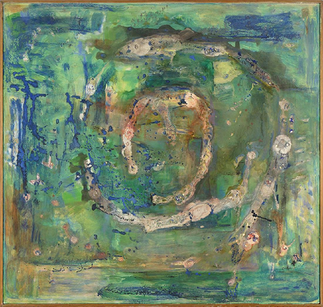 Eve Garrison (American, 1908-2003) Abstract.: Eve Garrison (American, 1908-2003) Abstract. Oil on masonite, unsigned 38" x 40" Frame: 39" x 41"