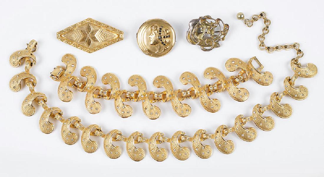 A Goldtone And Rhinestone Demi-Parure. (1 of 1)