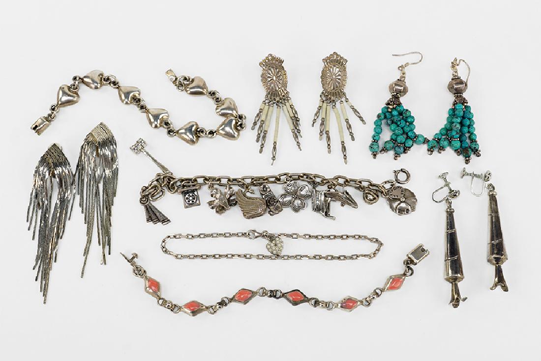 Four Sterling Silver Link Bracelets.: Four Sterling Silver Link Bracelets. Together with four pairs of sterling silver earrings