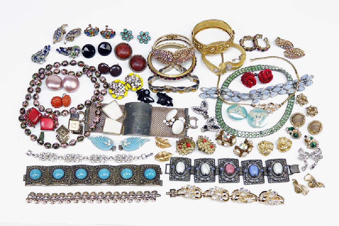 A Collection of Costume Jewelry.: A Collection of Costume Jewelry. Comprising earclips by Mazer, Jomaz, Castlecliff, Coro, Bogoff, Trifari and others. Together with bracelets and necklaces