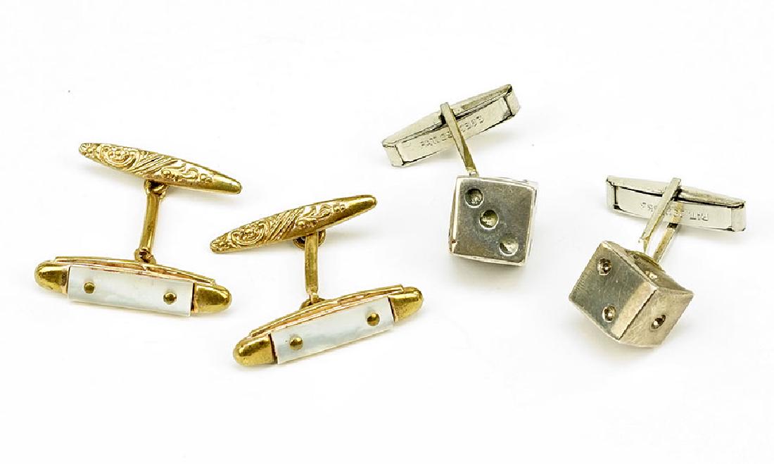 A Pair Of Silvertone Dice Cufflinks.: A Pair Of Silvertone Dice Cufflinks. Together with a pair of mother-of-pearl and goldtone cufflinks Die: 1/2"