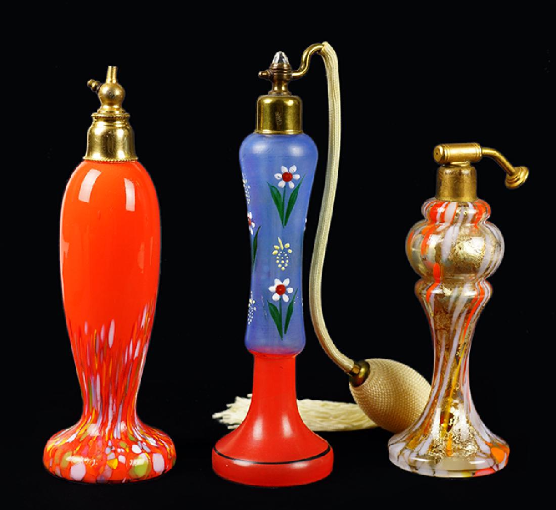Three Czechoslovakian Art Glass Atomizers. (1 of 1)