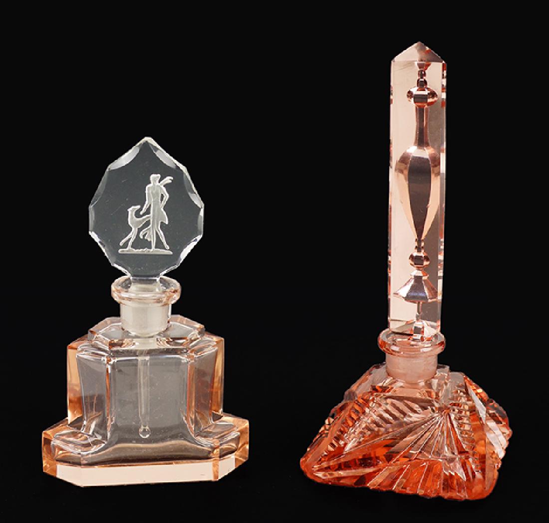 Two Czechoslovakian Pink Crystal Perfume Bottles. (1 of 1)