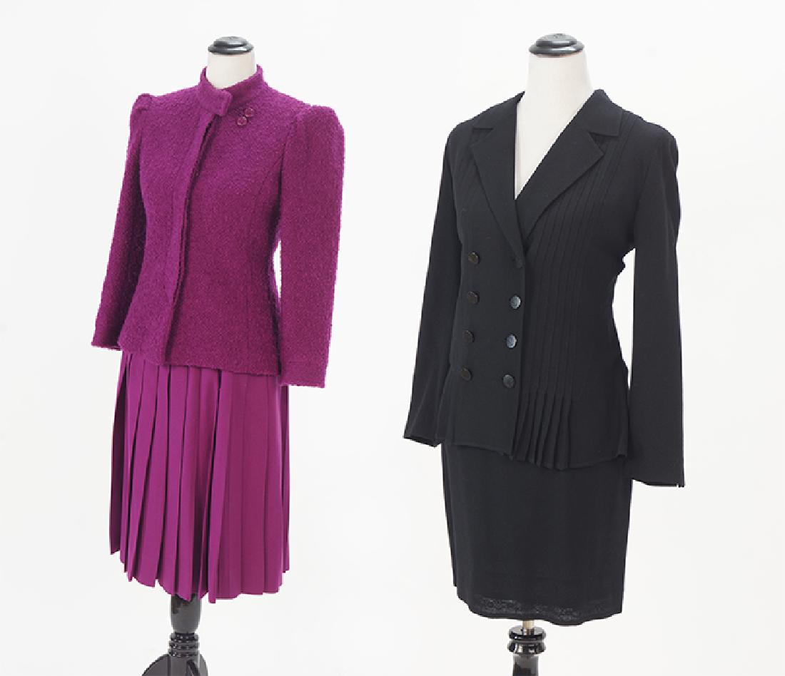 A Karl Lagerfeld Black Wool Skirt Suit.: A Karl Lagerfeld Black Wool Skirt Suit. Together with a magenta wool skirt suit (size 6) Lagerfeld size 38