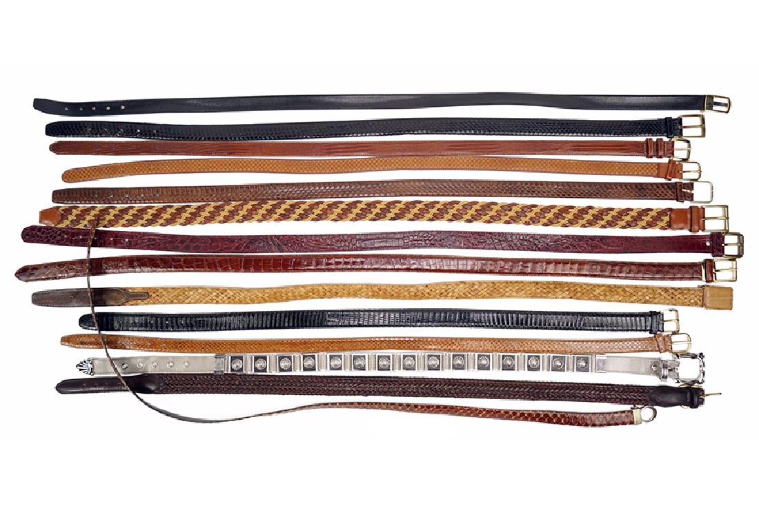 A Christian Dior Brown Leather Belt.: A Christian Dior Brown Leather Belt. Together with an assortment of snakeskin, alligator and leather belts