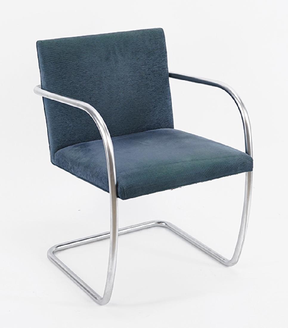 A Pair Of Mies Van Der Rohe For Knoll BRNO Chairs.: A Pair Of Mies Van Der Rohe For Knoll BRNO Chairs. Curved frame, blue upholstery. Stamped "Knoll Studio Mies Van Der Rohe" Back Height: 31"