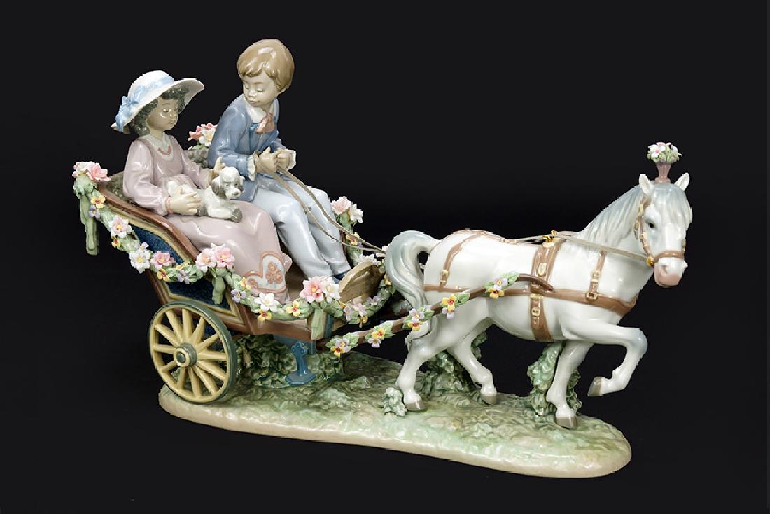 A Lladro Porcelain Figural Group 'A Ride in the Park'. (1 of 1)
