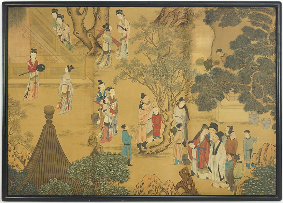 A Chinese Painted Silk Panel. (1 of 14)