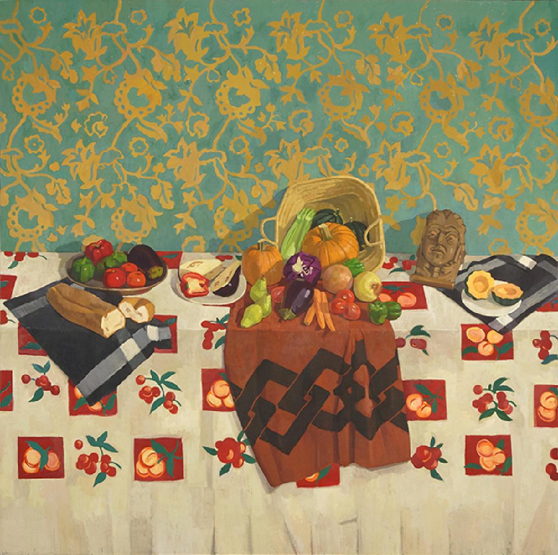 Jane Fisher 9American, B. 1961) The Harvest.: Jane Fisher 9American, B. 1961) The Harvest. Oil on canvas, signed en verso and titled, unframed 80" x 80"