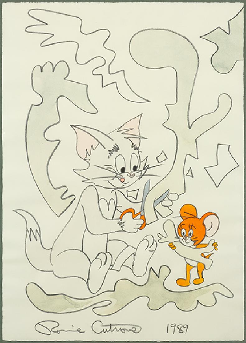 Ronnie Cutrone (American, 1948-2013) Tom and Jerry.: Ronnie Cutrone (American, 1948-2013) Tom and Jerry. Pencil and watercolor on paper, signed and dated 1989 lower center Sheet: 41.5" x 29.5" Frame: 52" x 40"